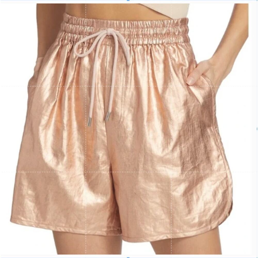 ALC Ryder Metallic Linen Shorts XS Rose Gold High Waist Pull-On Resort Travel
